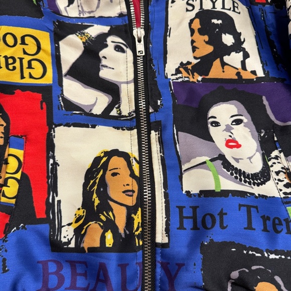 Graphic Print 90’s inspired cropped lined bomber style jacket - Picture 4 of 4